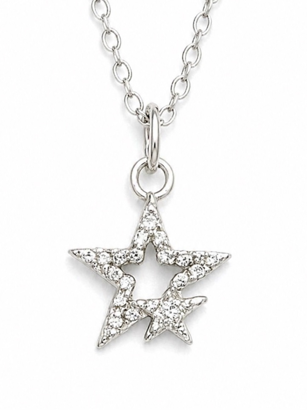 Silver Star CZ Celestial Pendant Necklace Stainless Steel 18” + 2” Chain